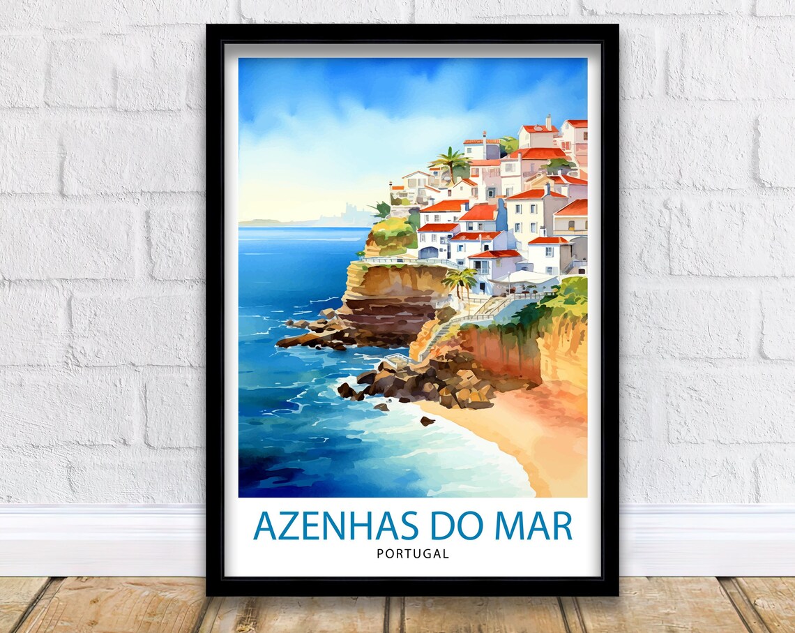 Azenhas do Mar Portugal Cliffside Village Ocean View Travel Poster
