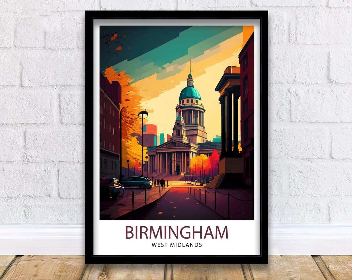 Birmingham England Travel Poster, Cityscape Art Print