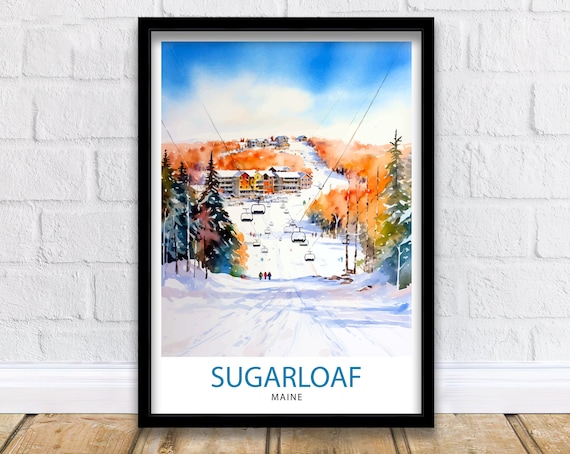 Sugarloaf Maine Ski Resort Travel Poster, Winter Landscape