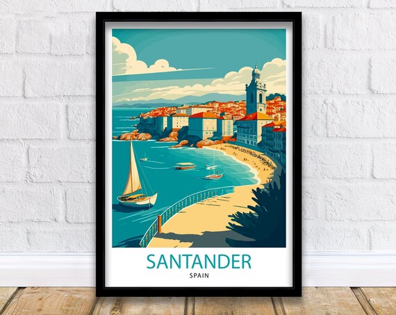 Santander Spain Bay Beach Sailboats Seaside Resort Travel Poster