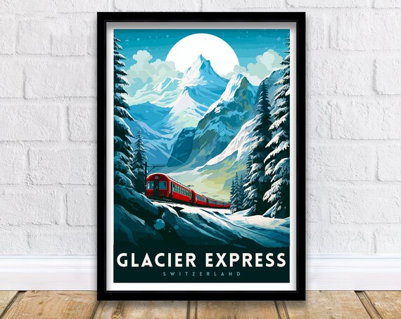 Glacier Express Train Travel Poster, Swiss Alps
