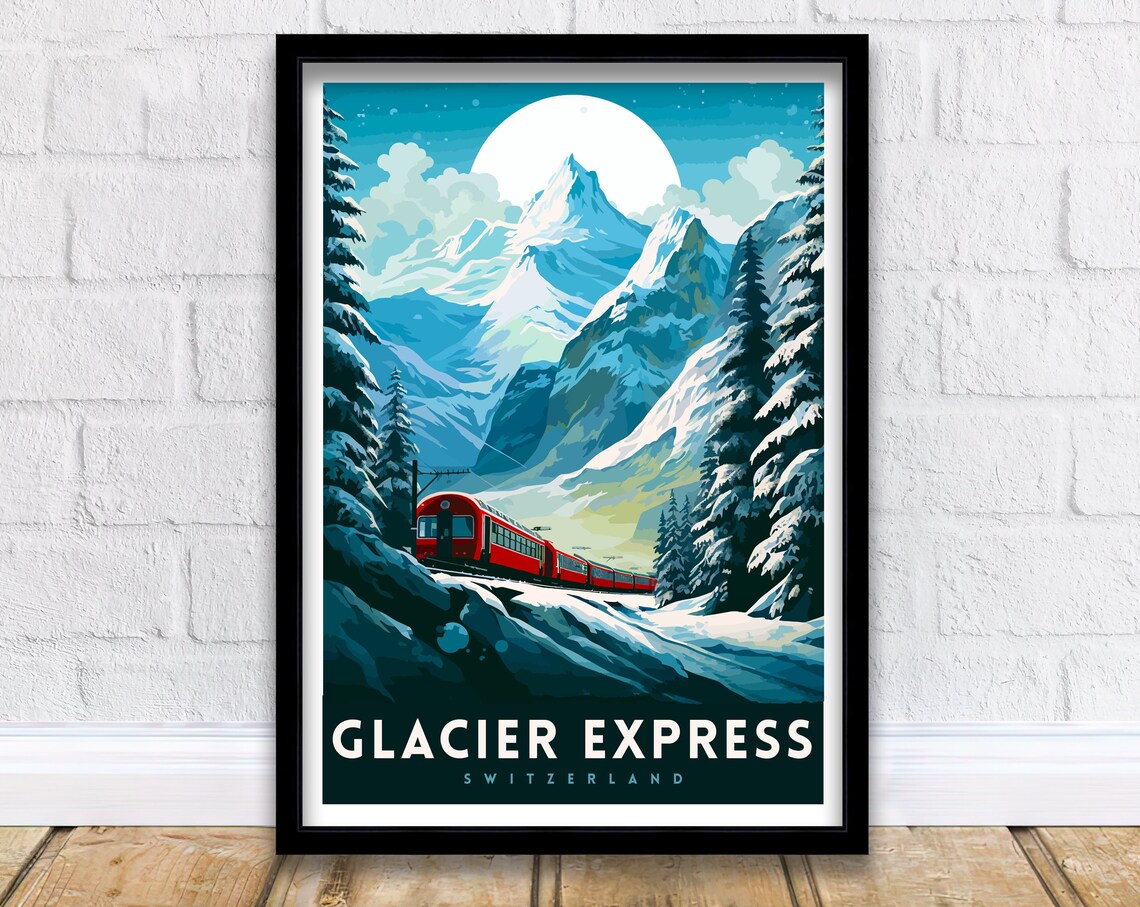 Glacier Express Train Travel Poster, Swiss Alps