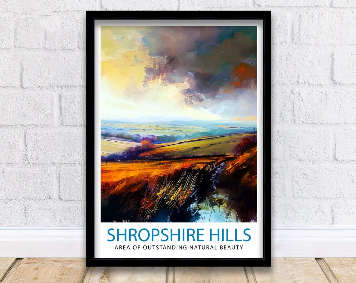 Shropshire Hills AONB Moody Countryside Sunset Landscape Poster