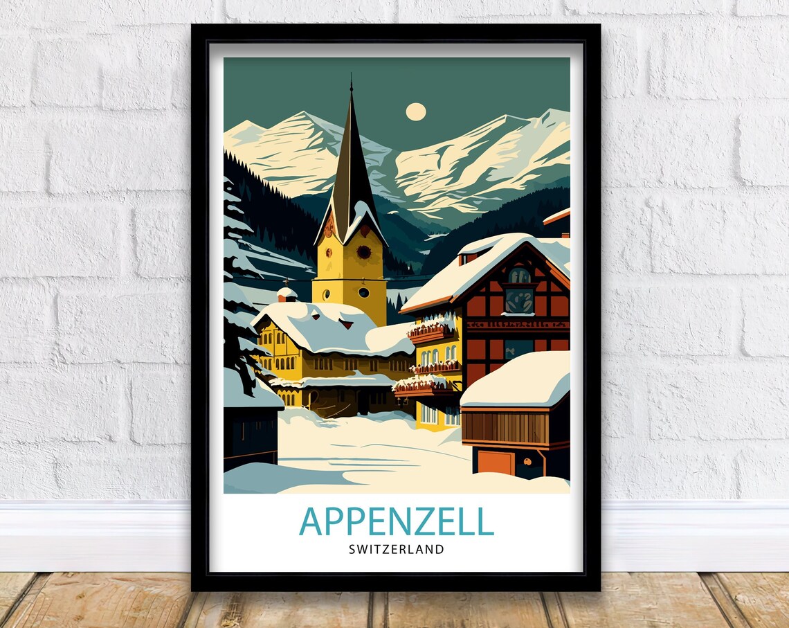 Appenzell Switzerland Snowy Alpine Village Winter Travel Poster