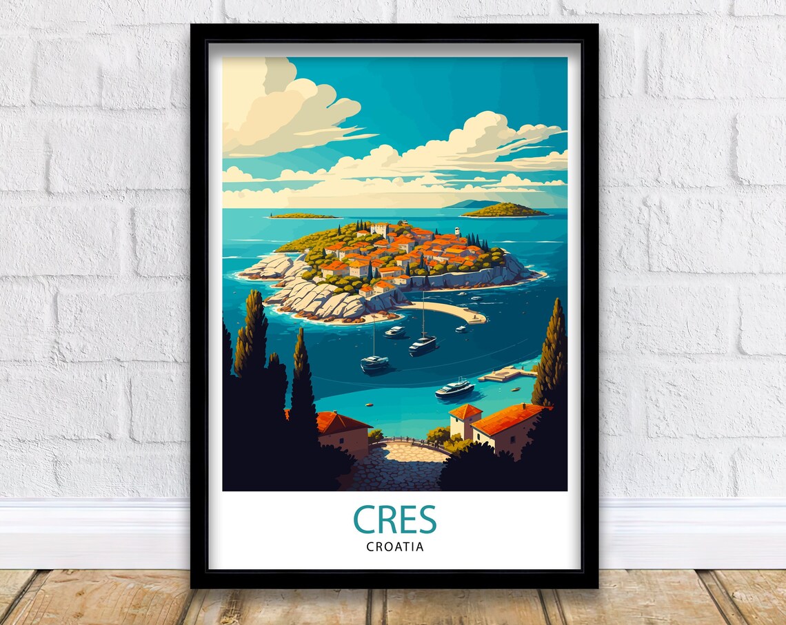 Cres Croatia Old Island Seaside Harbor Town Boats Travel Poster