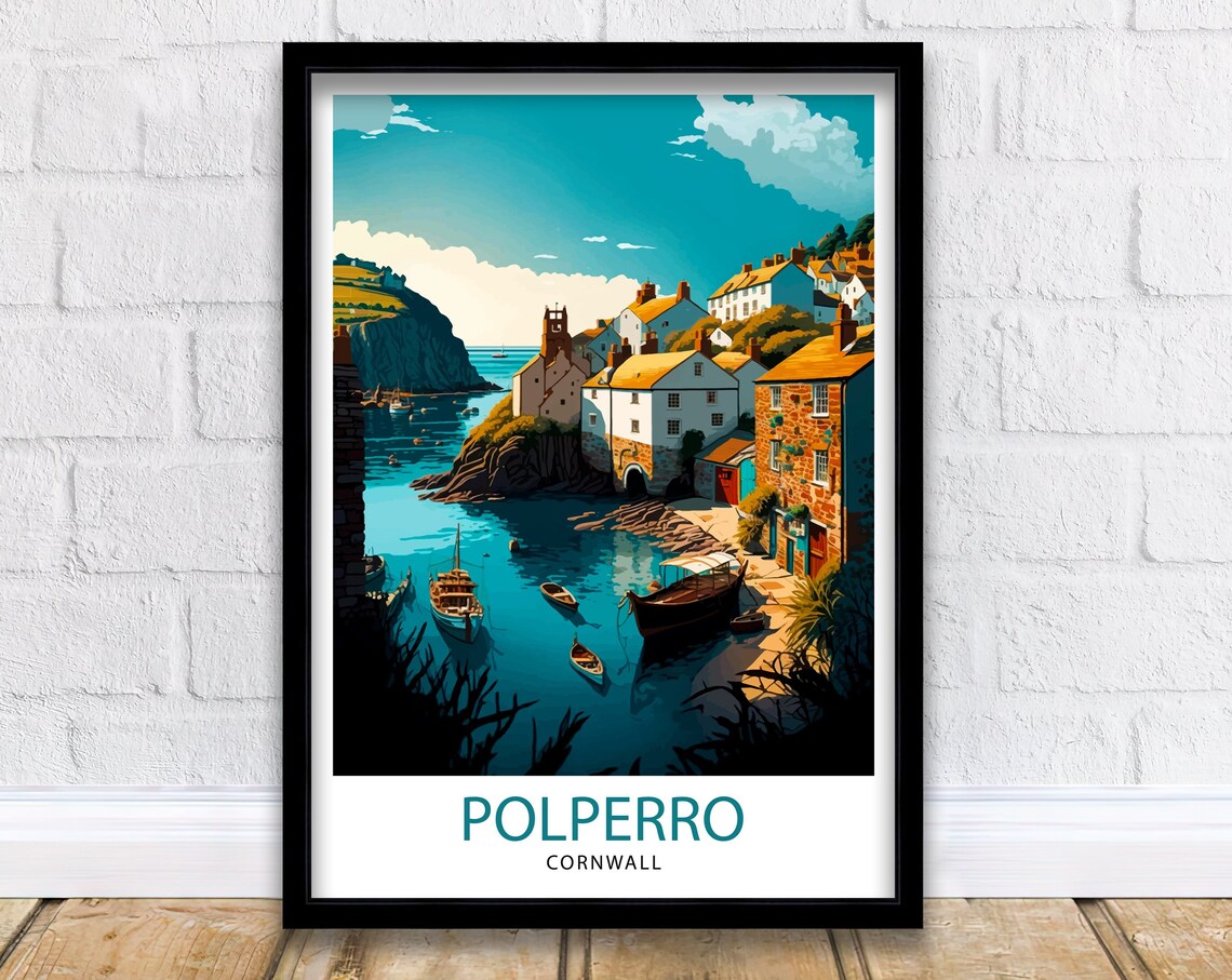 Polperro Cornwall Fishing Harbor Boats Quayside Village Poster