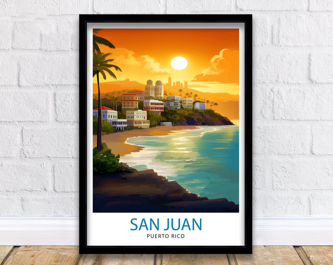 San Juan Puerto Rico Print Old San Juan Art Colorful Cityscape Poster Caribbean Island Wall Decor Puerto Rican Culture Illustration Tropical