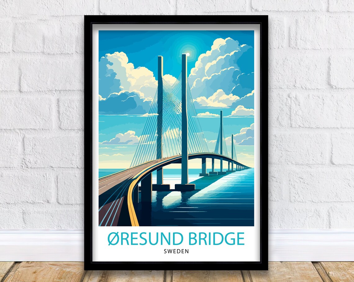 Oresund Bridge Sweden Travel Poster, Europe Decor