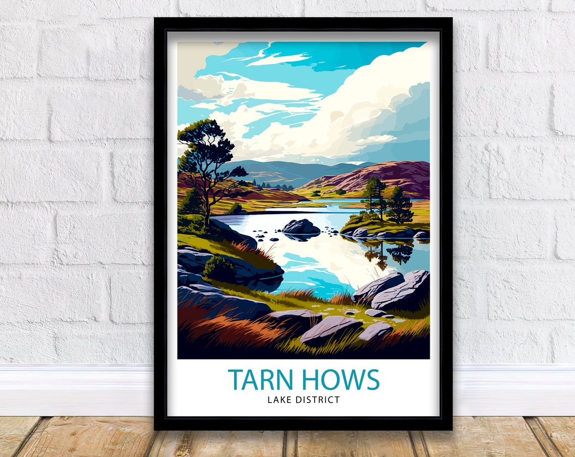 Tarn Hows Lake District Mountain Lake Reflection Travel Poster