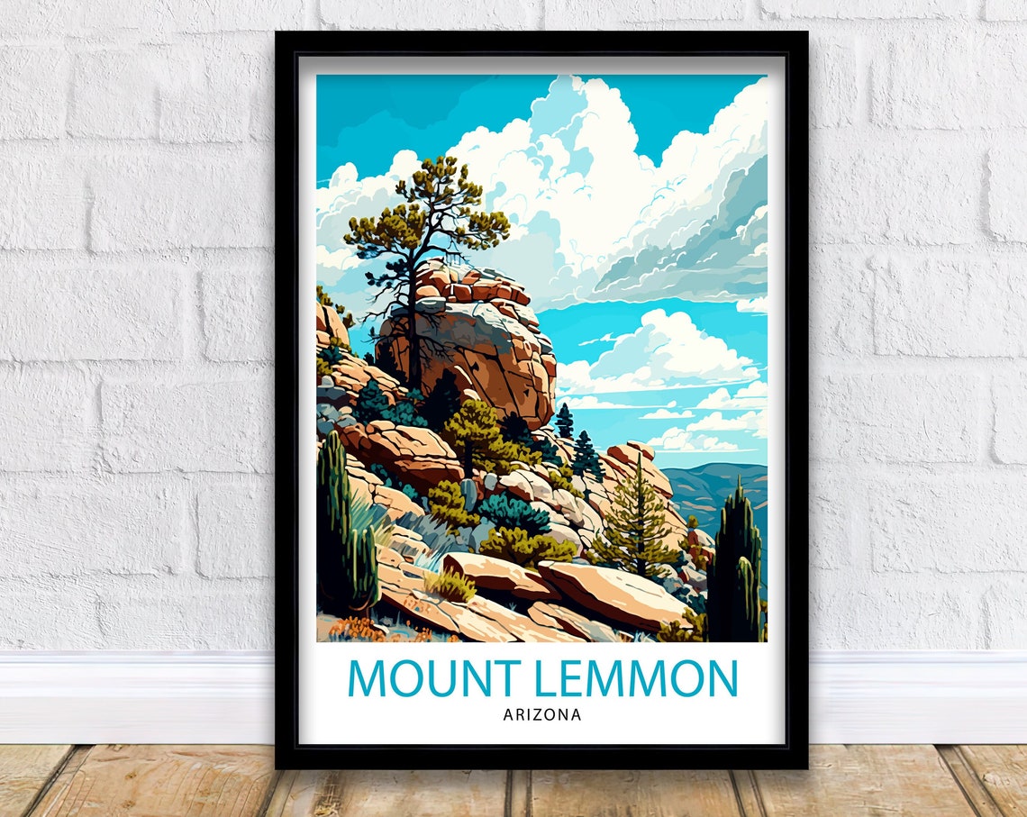 Mount Lemmon Arizona Rocky Summit Pine Clouds Vintage Travel Poster