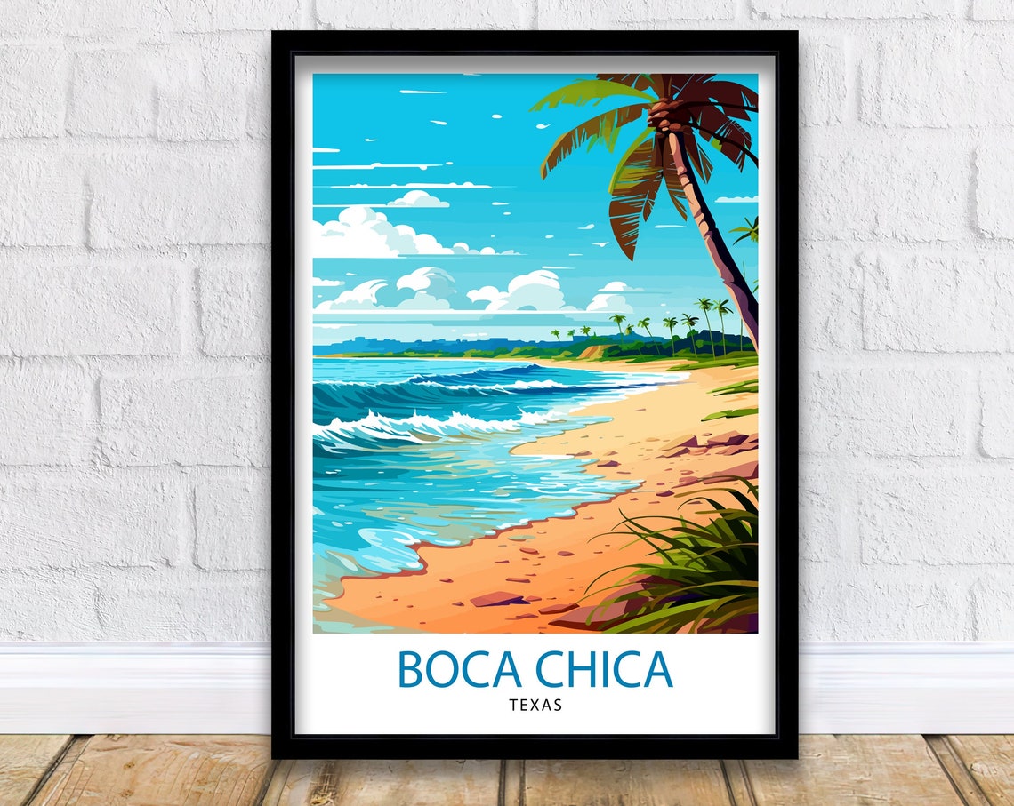 Boca Chica Texas Rolling Surf Waves Leaning Palm Shore Poster