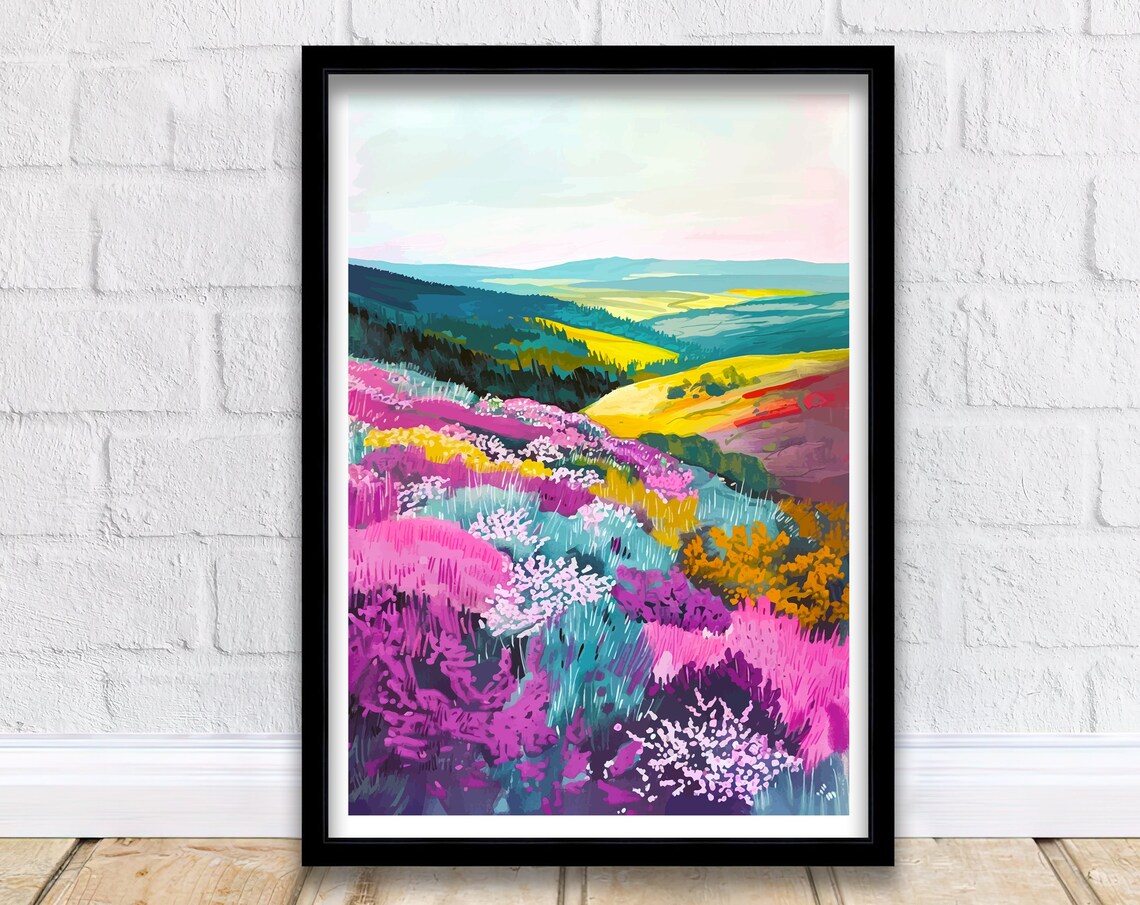 Quantock Hills Somerset Purple Heather Moorland Scene Poster