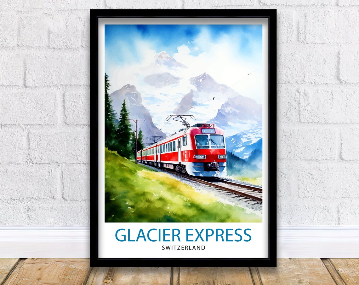 Glacier Express Switzerland Red Train Alpine Mountain Travel Poster