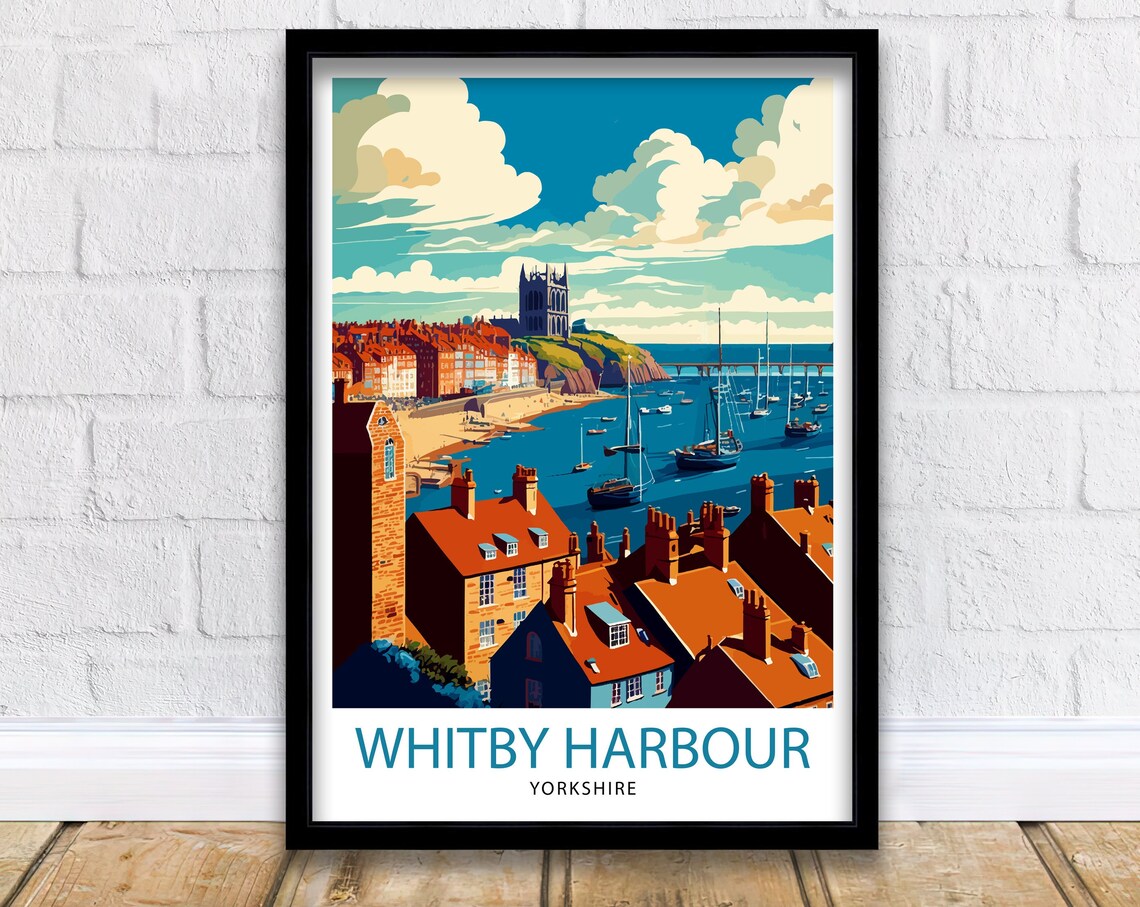 Whitby Harbour Travel Poster, Whitby Wall Decor