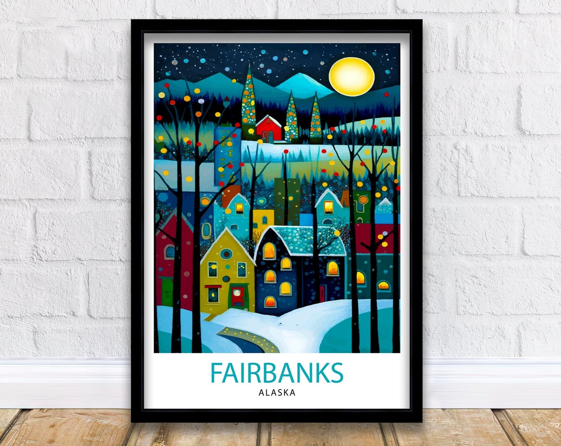 Fairbanks Alaska Travel Print Fairbanks Wall Decor Fairbanks Poster Alaska Travel Prints Fairbanks Art Print Fairbanks Illustration