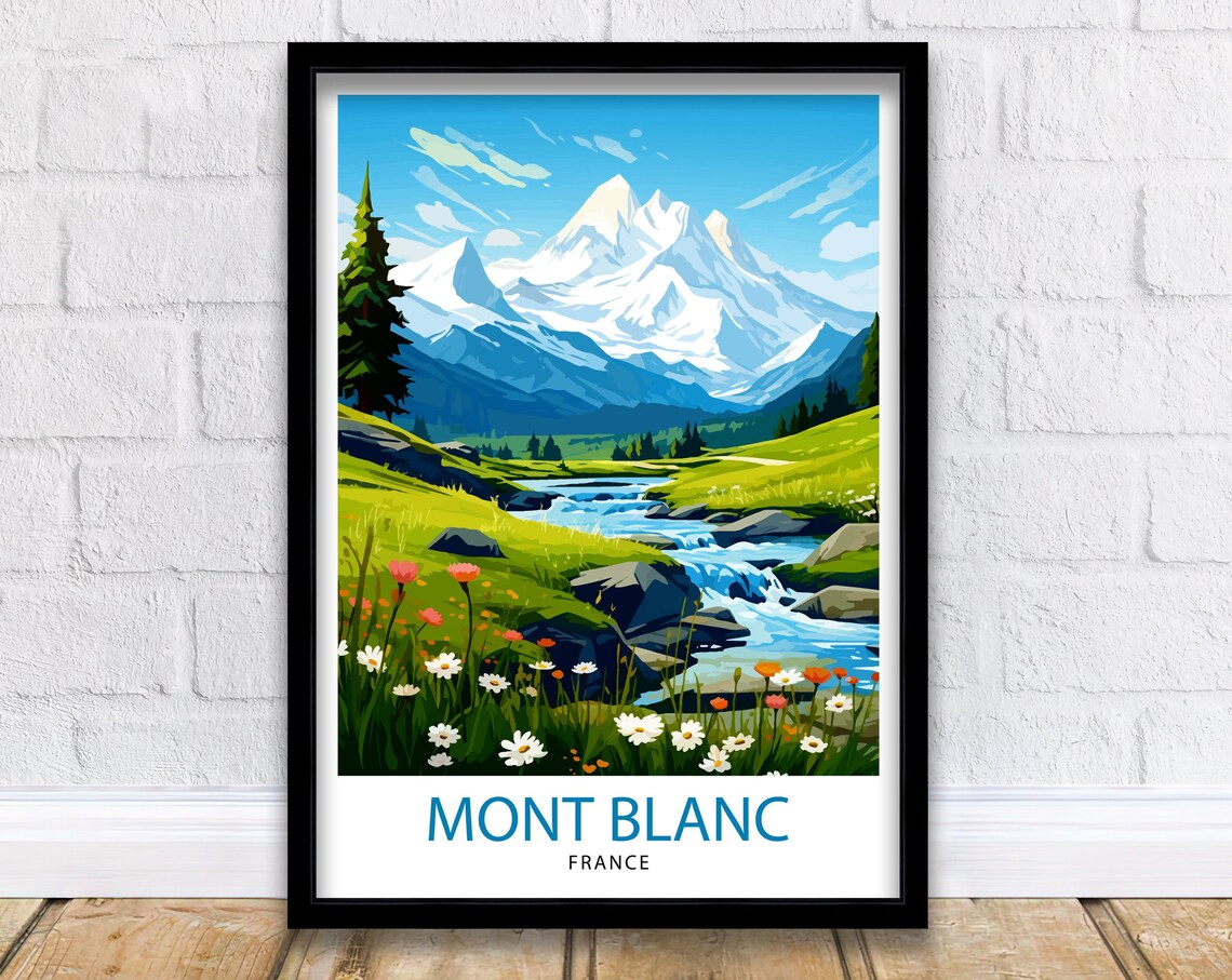 Mont Blanc France Travel Poster, French Alps Decor