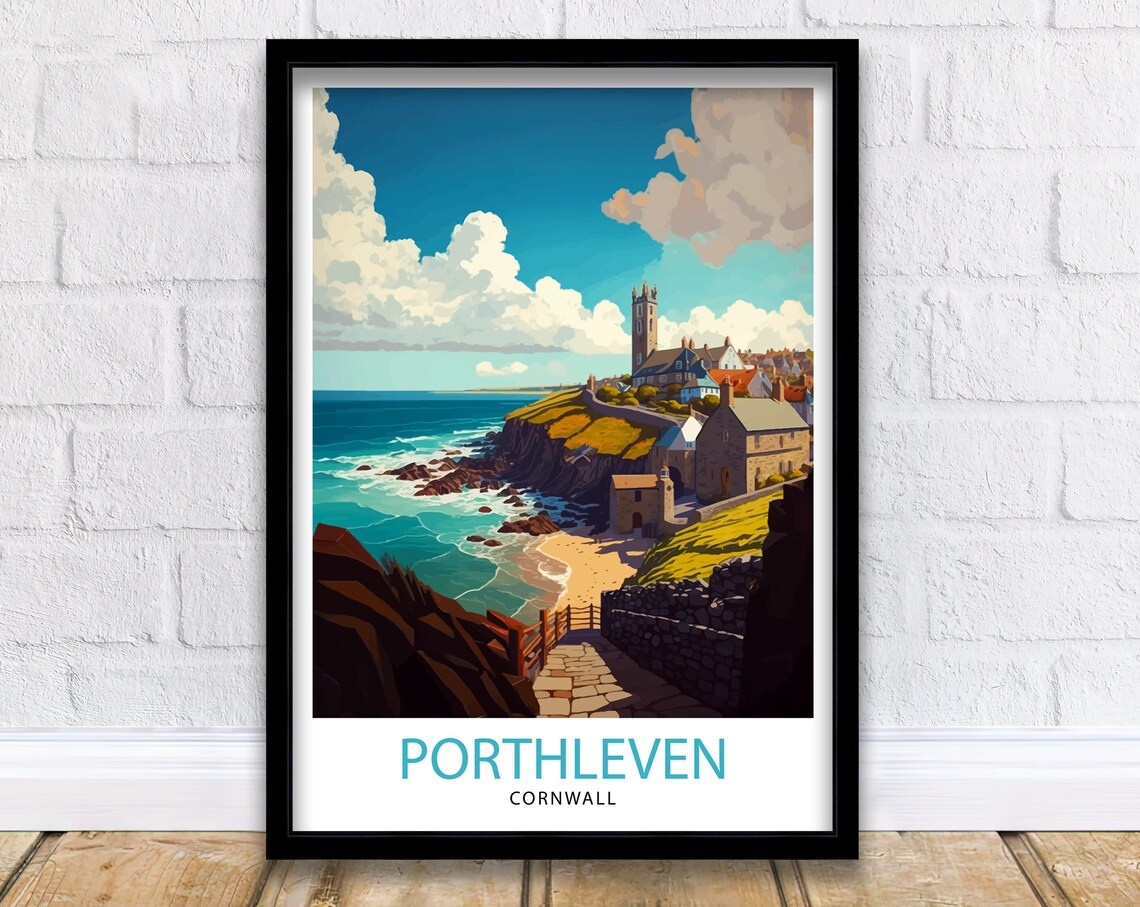 Porthleven Cornwall Travel Poster, Home Decor Print
