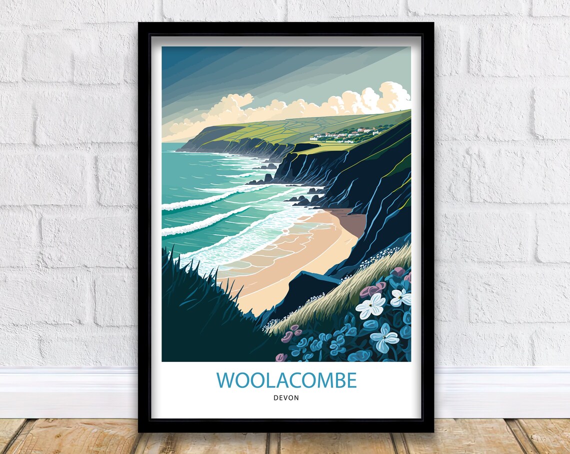 Woolacombe Travel Poster, North Devon Beach