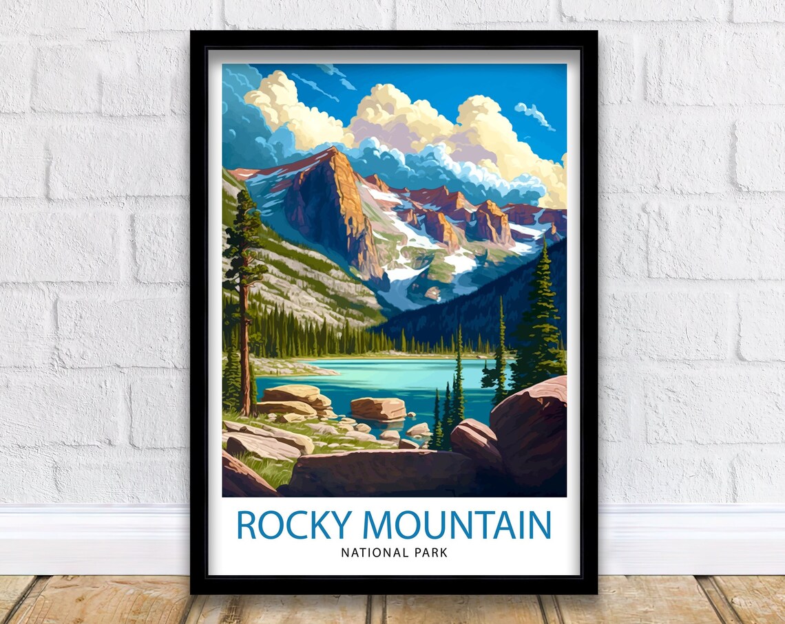 Rocky Mountain National Park Alpine Lake Peak Vintage Poster