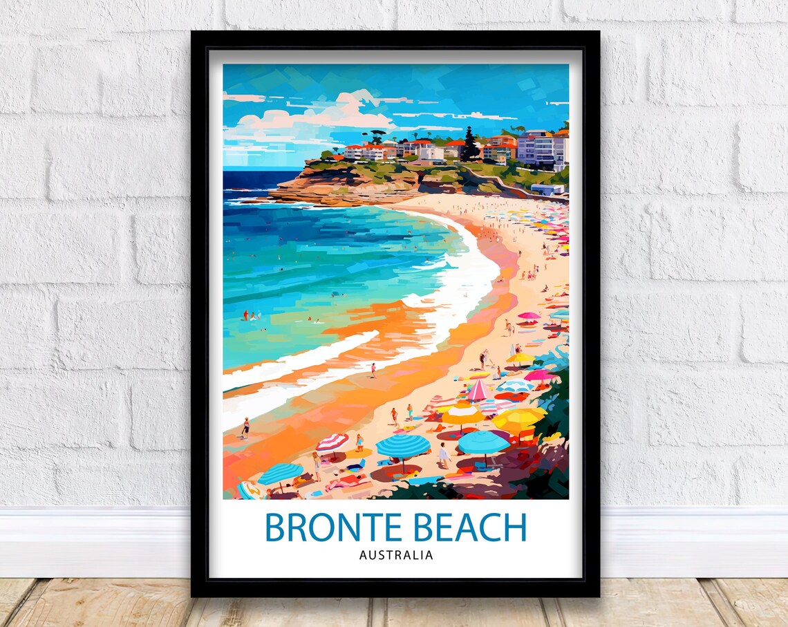 Bronte Beach Australia Summer Crowd Colorful Umbrellas Poster