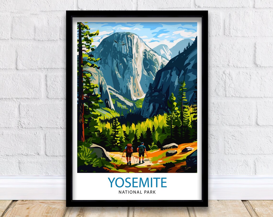 Yosemite National Park Half Dome Granite Hikers Forest Trail Poster