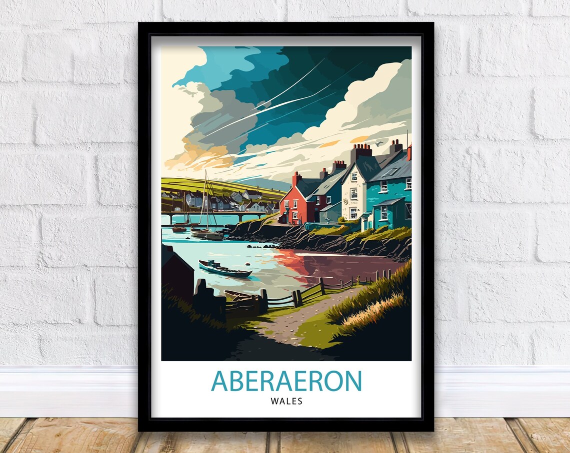 Aberaeron Wales Travel Poster, Welsh Coastal Town