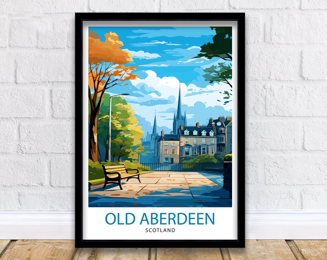 Old Aberdeen Scotland Historic Park Square Spires Travel Poster