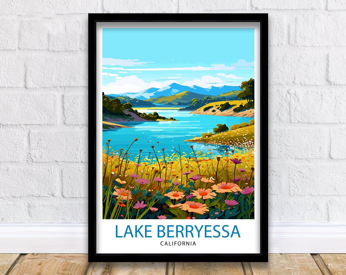Lake Berryessa California Wildflower Shoreline Mountain Lake Poster
