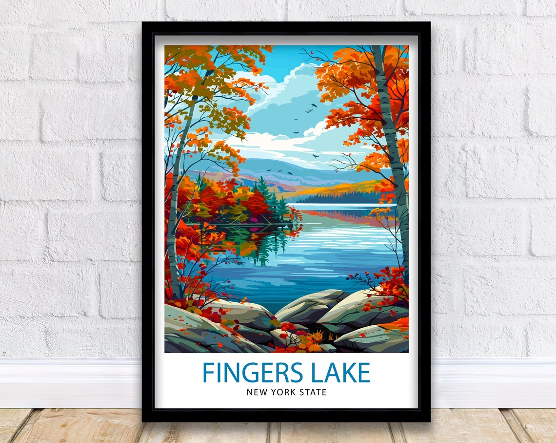 Fingers Lake New York State Autumn Lakeside Scenery Art Poster