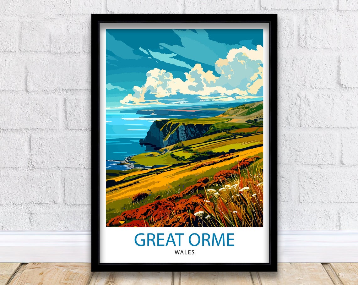 Great Orme Wales Coastal Cliffs and Wildflower Hills Art Poster