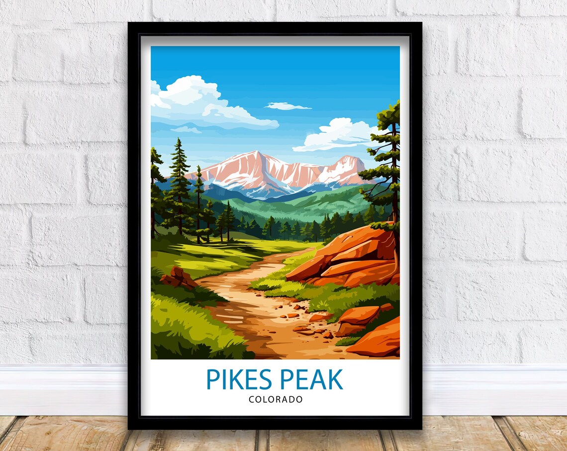 Pikes Peak Colorado Travel Poster, Rocky Mountain Art