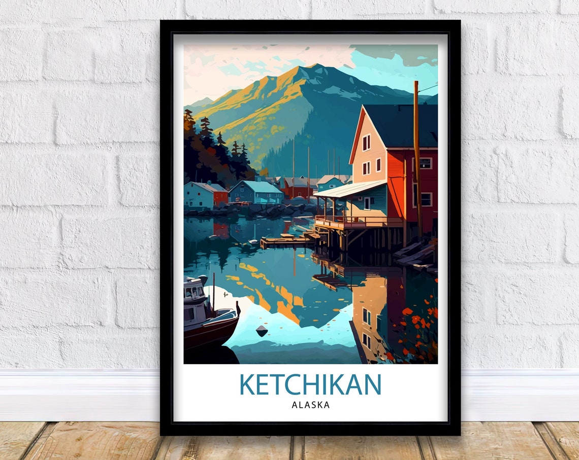 Ketchikan Alaska Travel Poster Ketchikan Wall Decor Ketchikan Art Print Alaska Travel Prints Ketchikan Illustration Ketchikan Wall Art