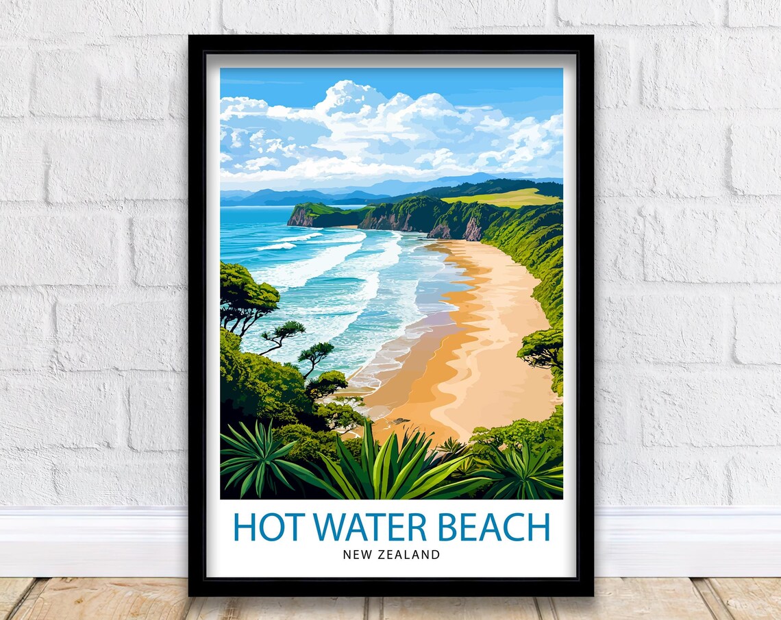 Hot Water Beach New Zealand Golden Sand Coastal Travel Poster