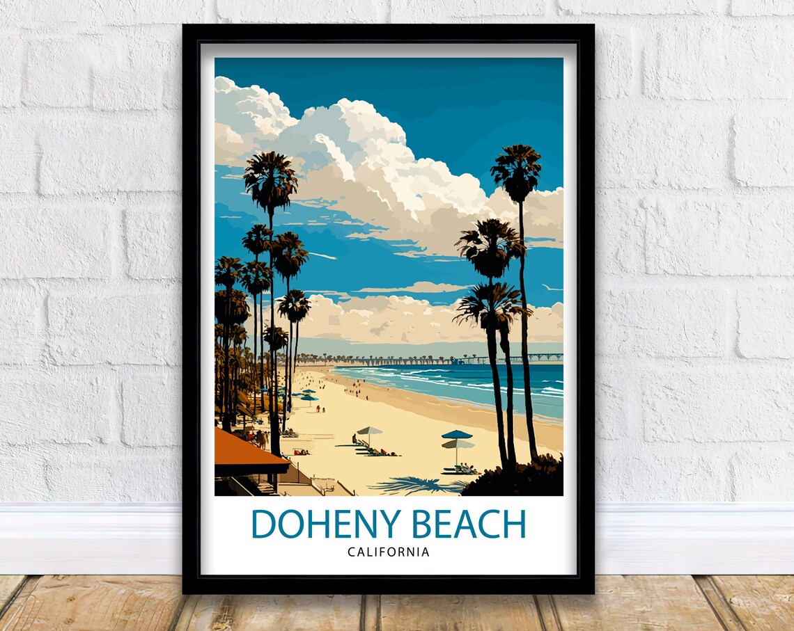 Doheny Beach California Travel Poster, Travel Print