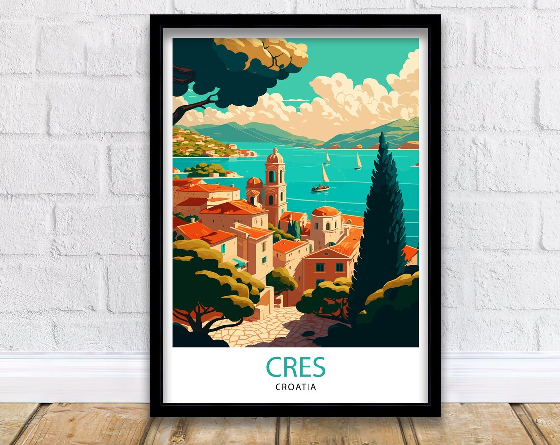 Cres Croatia Seaside Harbor Old Town Island Coast Travel Poster