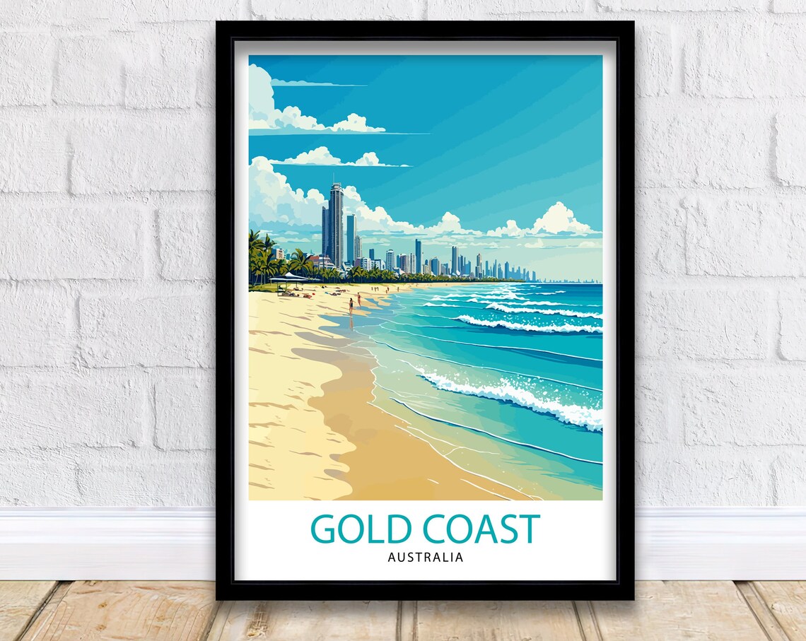 Gold Coast Australia Beach Skyline Turquoise Waves Travel Art Poster