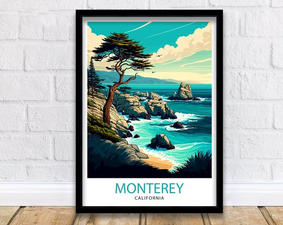 Monterey California Travel Poster, Home Living Decor