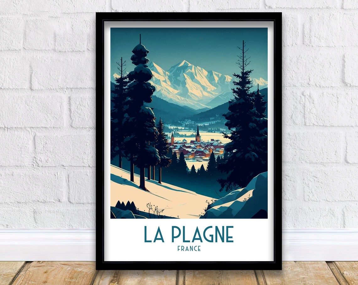 La Plagne France Vintage Ski Resort Alpine Village Snow Pines Poster - Image 3