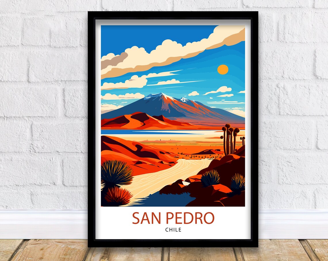 San Pedro Chile Atacama Desert Snow Peak Volcano Travel Poster