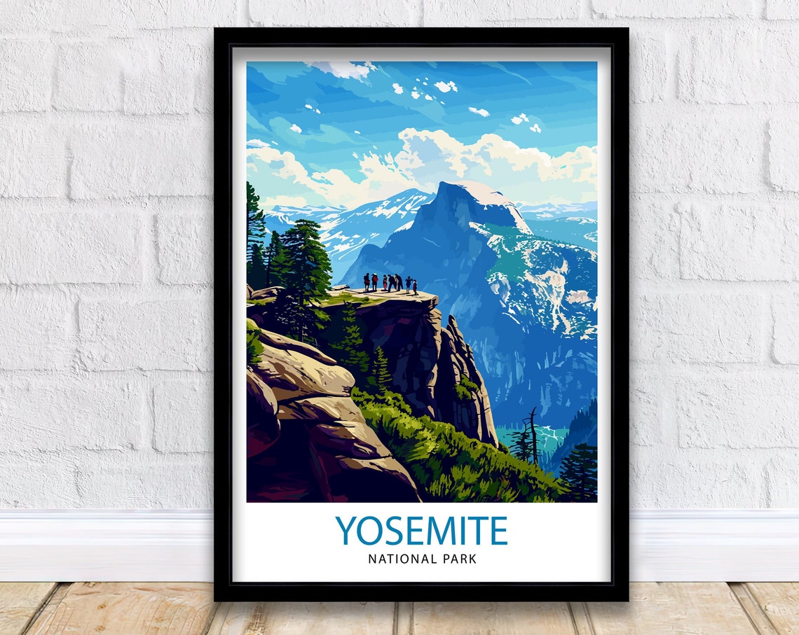 Yosemite National Park Cliff Overlook Hikers Half Dome Poster
