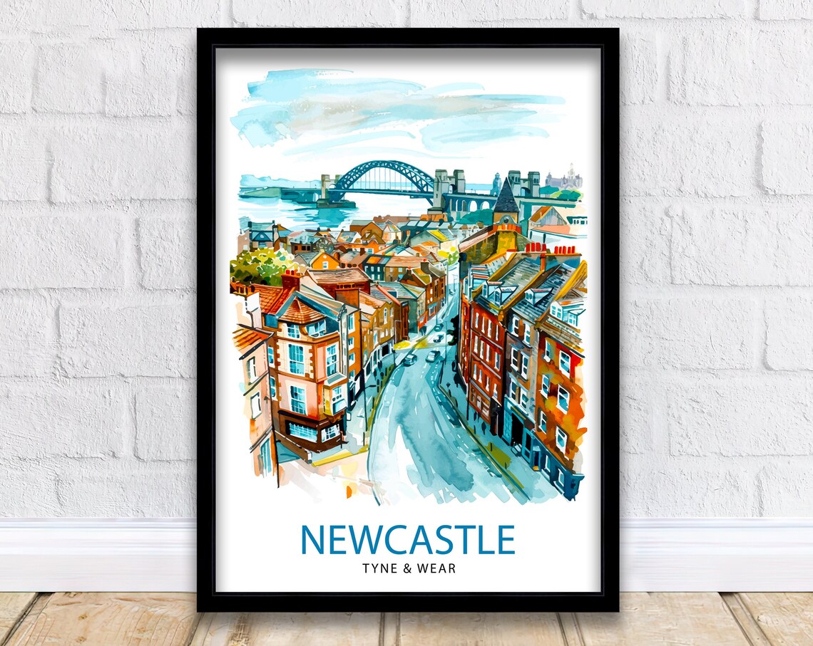Newcastle Travel Poster, UK Place Wall Decor