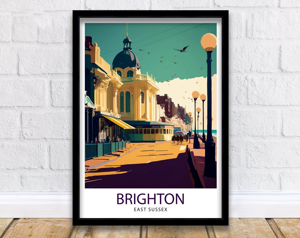 Brighton East Sussex Seaside Promenade Illustrated Travel Poster