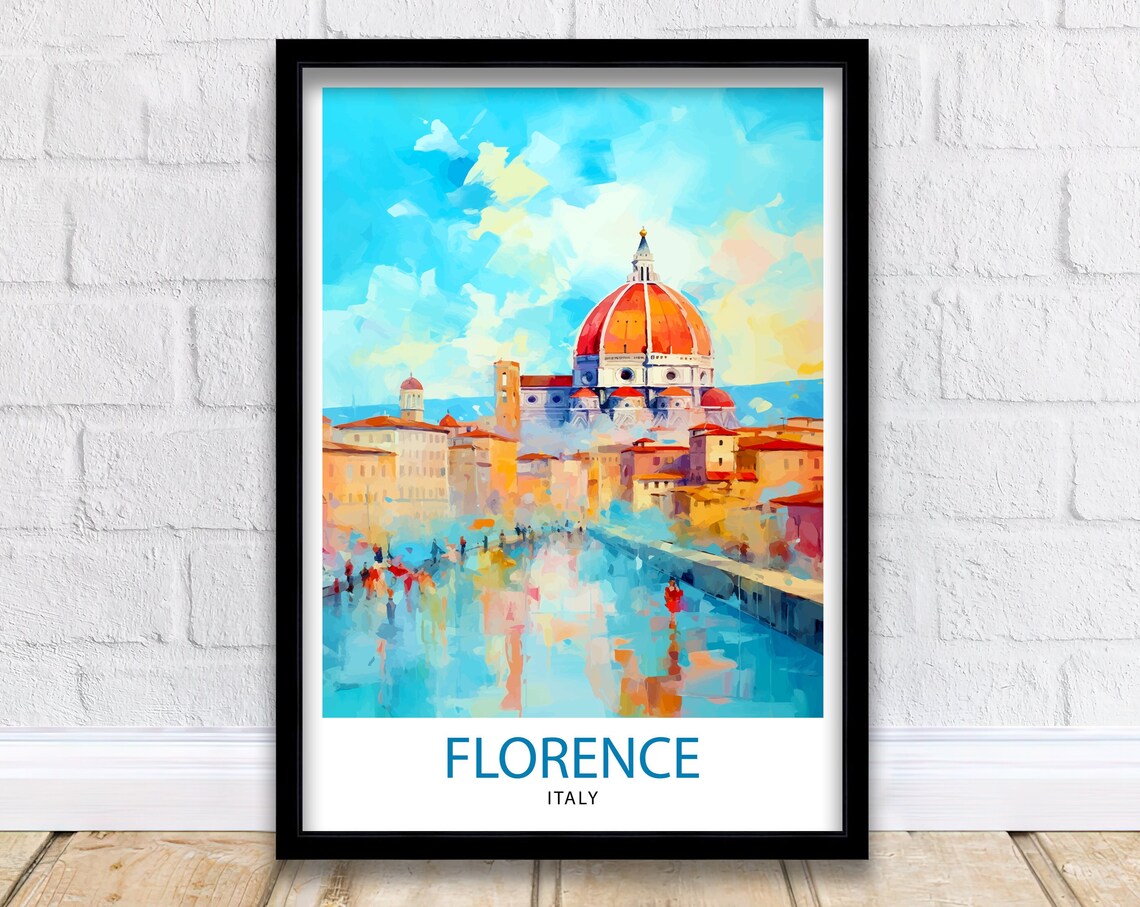Florence Italy Duomo Watercolor Poster With Arno River View Art