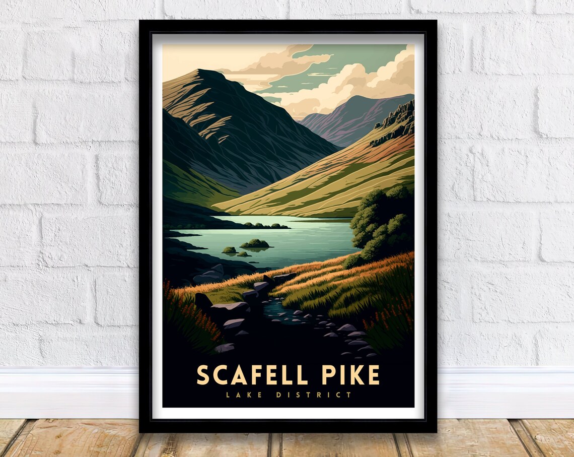 Scafell Pike Lake District Dark Moody Peaks Valley Hiking Poster