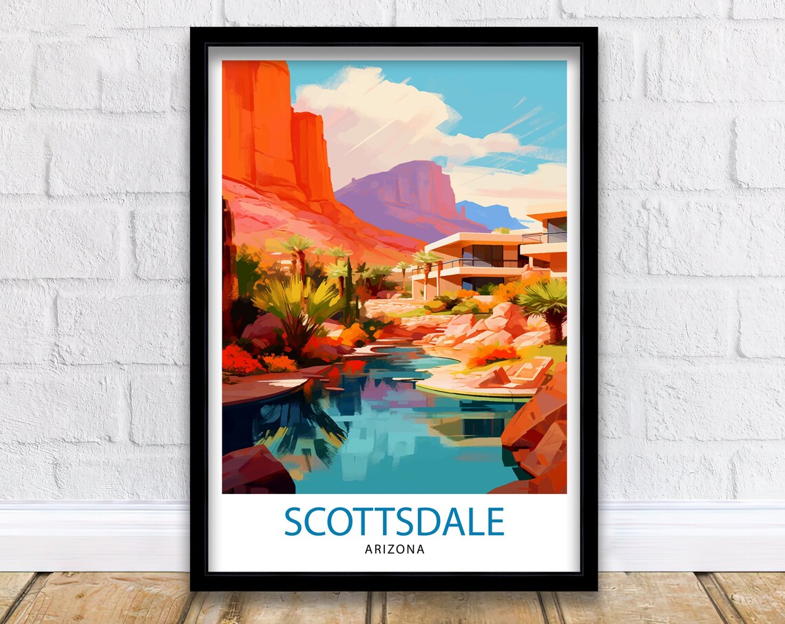 Scottsdale Arizona Desert Red Rocks Resort Pool Travel Poster