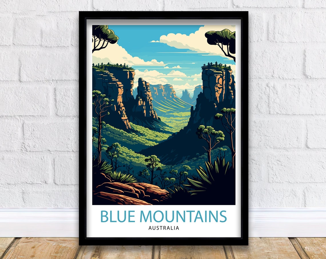 Blue Mountains Australia Eucalyptus Cliff Valley Scenic Travel Poster