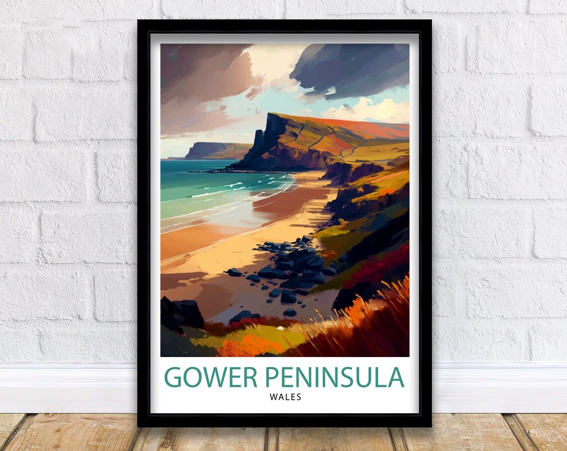 Gower Peninsula Wales Travel Poster, Europe Decor