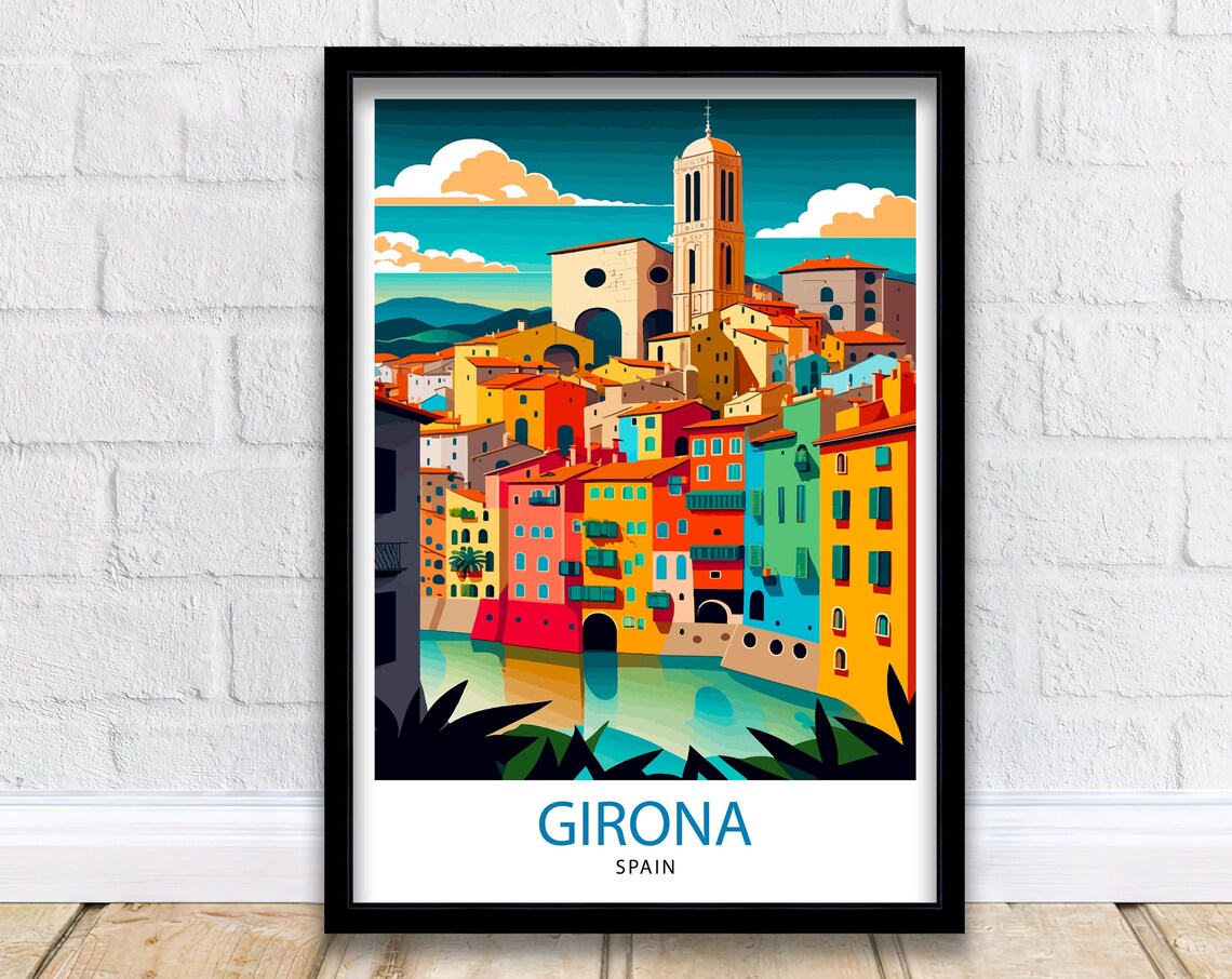 Girona Spain Travel Poster, Europe Wall Decor