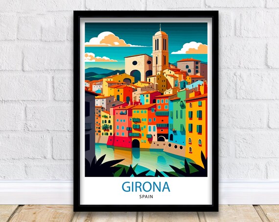 Girona Spain Travel Poster, Europe Wall Decor