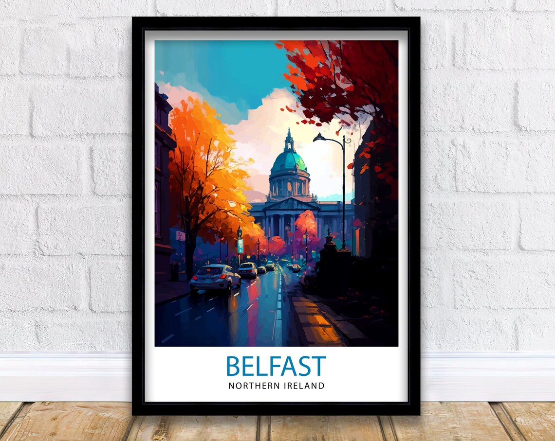 Belfast Cityscape Illustration, Northern Ireland Travel Poster